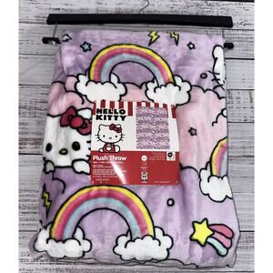 Hello Kitty Plush Throw Blanket Purple Pink Rainbow Star Cloud 50 x 70 in New